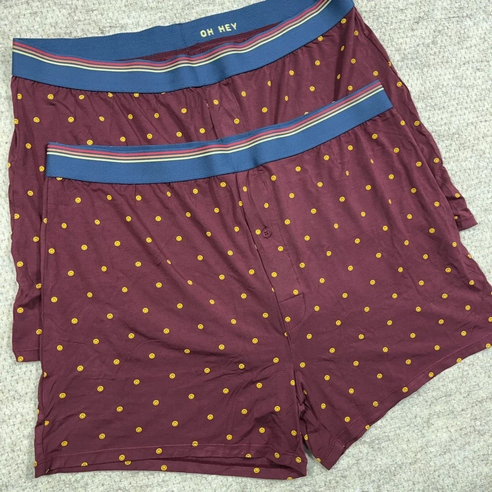 Marine Layer Mens Best Ever Boxer Briefs Sz XXL 2XL Burgundy Smile Face Lot of 2
